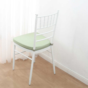1.5" Thick Sage Green Chiavari Chair Pad, Memory Foam Seat Cushion With Ties and Removable Cover