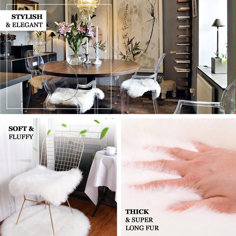 White sheepskin seat cushion on a dining chair