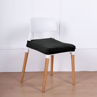 Black Stretch Velvet Dining Chair Seat Cushion Cover With Ties