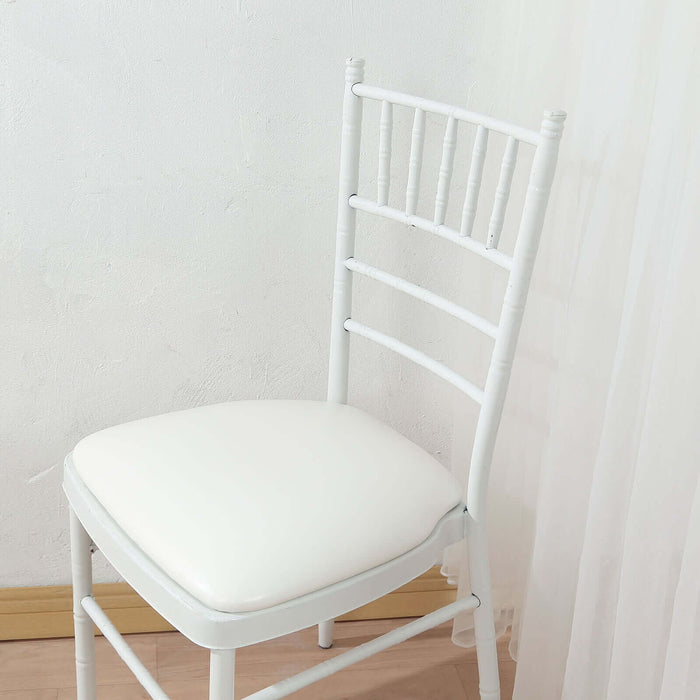 5 Pack White PU Leather Chiavari Chair Cushion Pads with Wood Backed Design