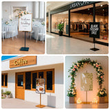 Event signage displays for weddings and sales in various outdoor and indoor settings.
