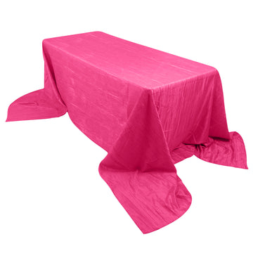 90"x156" Fuchsia Accordion Crinkle Taffeta Seamless Rectangular Tablecloth for 8 Foot Table With Floor-Length Drop