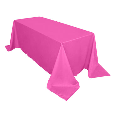 90"x132" Fuchsia Seamless Polyester Rectangular Tablecloth for 6 Foot Table With Floor-Length Drop
