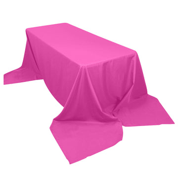 90"x156" Fuchsia Seamless Polyester Rectangular Tablecloth for 8 Foot Table With Floor-Length Drop