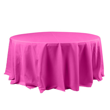 120" Fuchsia Seamless Polyester Round Tablecloth for 5 Foot Table With Floor-Length Drop