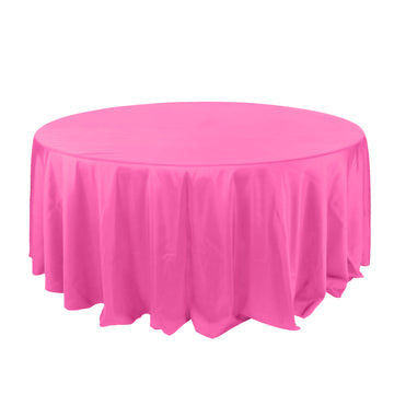 132" Fuchsia Seamless Polyester Round Tablecloth for 6 Foot Table With Floor-Length Drop