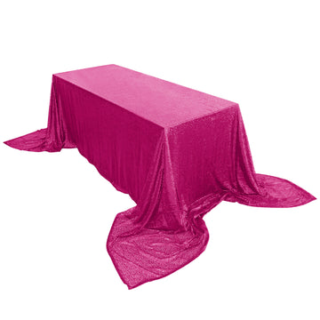 90x156" Fuchsia Seamless Premium Sequin Rectangle Tablecloth for 8 Foot Table With Floor-Length Drop