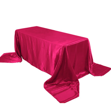 90"x156" Fuchsia Seamless Satin Rectangular Tablecloth for 8 Foot Table With Floor-Length Drop