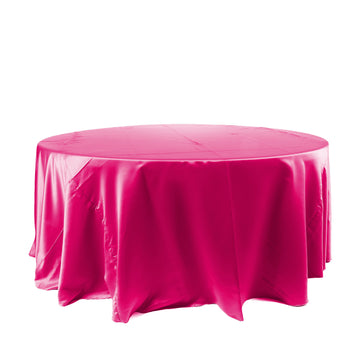 120" Fuchsia Seamless Satin Round Tablecloth for 5 Foot Table With Floor-Length Drop