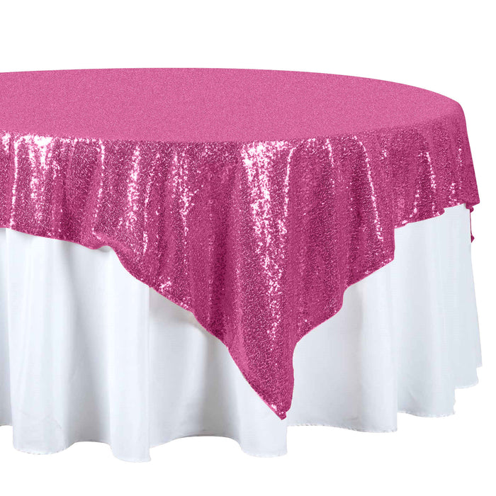 72" Premium Stripe Sequin Square Overlay For Wedding Catering Party Table Decorations - Fuchsia