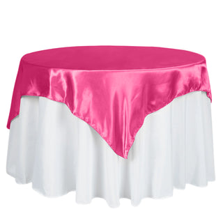 Add a Touch of Elegance with the Fuchsia Square Smooth Satin Table Overlay