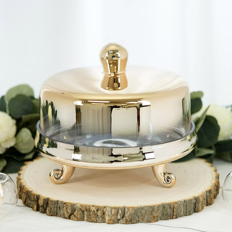 Gold lidded cake stand with glass dome