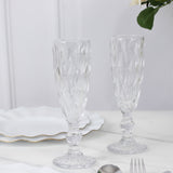 6 Pack Clear Crystal Cut Wine Goblet Toast Glasses, 6oz Transparent Textured Champagne Flute Glasses