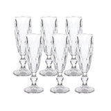 6 Pack Clear Crystal Cut Wine Goblet Toast Glasses, 6oz Transparent Textured Champagne#whtbkgd