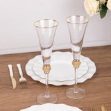 6 Pack Gold Rim Crystal Champagne Flute Glasses with Studded Diamond Rhinestones 6oz Long Stem Clear