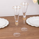 6 Pack Gold Rim Crystal Champagne Flute Glasses with Studded Diamond Rhinestones 6oz Long Stem Clear