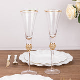 6 Pack Gold Rim Crystal Champagne Flute Glasses with Studded Diamond Rhinestones 6oz Long Stem Clear