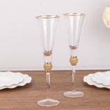 6 Pack Gold Rim Crystal Champagne Flute Glasses with Studded Diamond Rhinestones 6oz Long Stem Clear