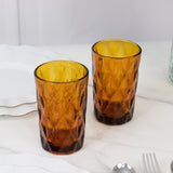 6 Pack Amber Crystal Cut Highball Cocktail Glasses with Heavy Base, 12oz Textured Whiskey