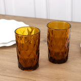 6 Pack Amber Crystal Cut Highball Cocktail Glasses with Heavy Base, 12oz Textured Whiskey