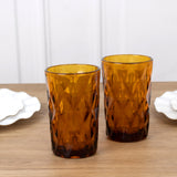 6 Pack Amber Crystal Cut Highball Cocktail Glasses with Heavy Base, 12oz Textured Whiskey