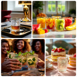 6 Pack Clear Gold Rimmed Tumbler Drinking Glasses in Embossed Diamond Pattern