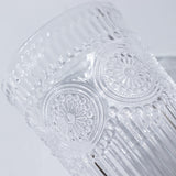 6 Pack Embossed Glass Tumblers – 13oz Clear Vintage Textured Floral Drinking Cups for Water & Cocktails