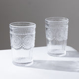 6 Pack Embossed Glass Tumblers – 13oz Clear Vintage Textured Floral Drinking Cups for Water & Cocktails
