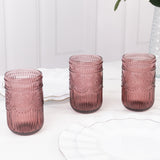 Vintage Embossed Drinking Glasses, Highball Cocktail Glass Tumblers Dusty Rose