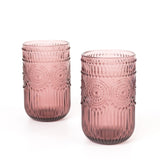 Vintage Embossed Drinking Glasses, Highball Cocktail Glass Tumblers Dusty Rose