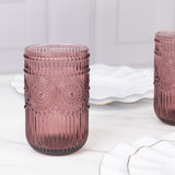 Vintage Embossed Drinking Glasses, Highball Cocktail Glass Tumblers Dusty Rose