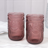 Vintage Embossed Drinking Glasses, Highball Cocktail Glass Tumblers Dusty Rose