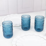 Vintage Embossed Drinking Glasses, Highball Cocktail Glass Tumblers Ocean Blue