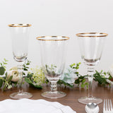 Elegant glassware set with gold rim, perfect for dining occasions.