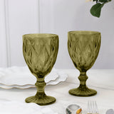 6-Pack Wine Glasses Dusty Sage Green Embossed Crystal Cut Design Stemmed - Colored Goblets