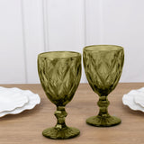 6-Pack Wine Glasses Dusty Sage Green Embossed Crystal Cut Design Stemmed - Colored Goblets