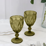 6-Pack Wine Glasses Dusty Sage Green Embossed Crystal Cut Design Stemmed - Colored Goblets