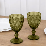 6-Pack Wine Glasses Dusty Sage Green Embossed Crystal Cut Design Stemmed - Colored Goblets