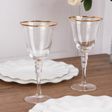 6 Pack Gold Rimmed Crystal Wine Goblet Glasses with Long Beaded Stem