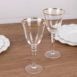 6 Pack Gold Rimmed Crystal Wine Goblet Glasses with Long Beaded Stem