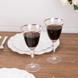 6 Pack Gold Rimmed Crystal Wine Goblet Glasses with Long Beaded Stem