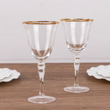 6 Pack Gold Rimmed Crystal Wine Goblet Glasses with Long Beaded Stem