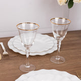 6 Pack Gold Rimmed Crystal Wine Goblet Glasses with Long Beaded Stem