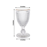 6 Pack Crystal Diamond Embossed Wine Goblet Glasses with Gold Rim, 8oz Vintage Clear Cocktail Glass