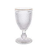 6 Pack Crystal Diamond Embossed Wine Goblet Glasses with Gold Rim, 8oz Vintage Clear#whtbkgd