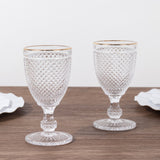 6 Pack Crystal Diamond Embossed Wine Goblet Glasses with Gold Rim, 8oz Vintage Clear Cocktail Glass