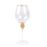 Set of 6 Gold Rimmed Crystal Wine Goblet Glasses with Rhinestones Studded Stem, 16oz#whtbkgd