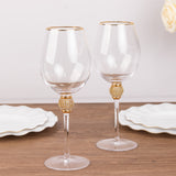 Set of 6 Gold Rimmed Crystal Wine Goblet Glasses with Rhinestones Studded Stem, 16oz Handblown Glass