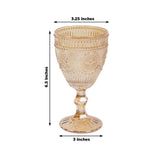 6-Pack Amber Gold Vintage Goblets 11oz – Embossed Glass Cocktail & Wine Glasses with Floral Design