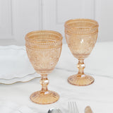 6-Pack Amber Gold Vintage Goblets 11oz – Embossed Glass Cocktail & Wine Glasses with Floral Design